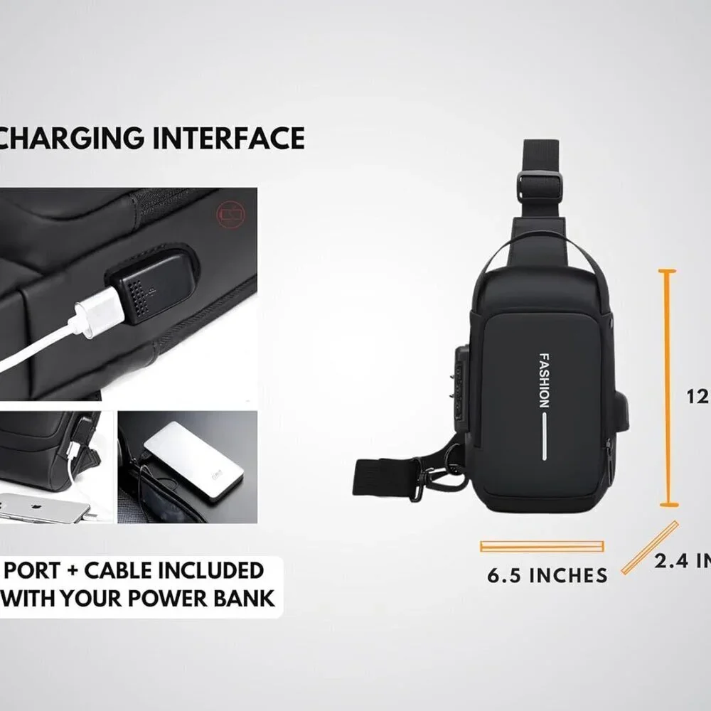 Waterproof Anti-Theft Sling Bag with USB Port for Men Women Travel Hiking